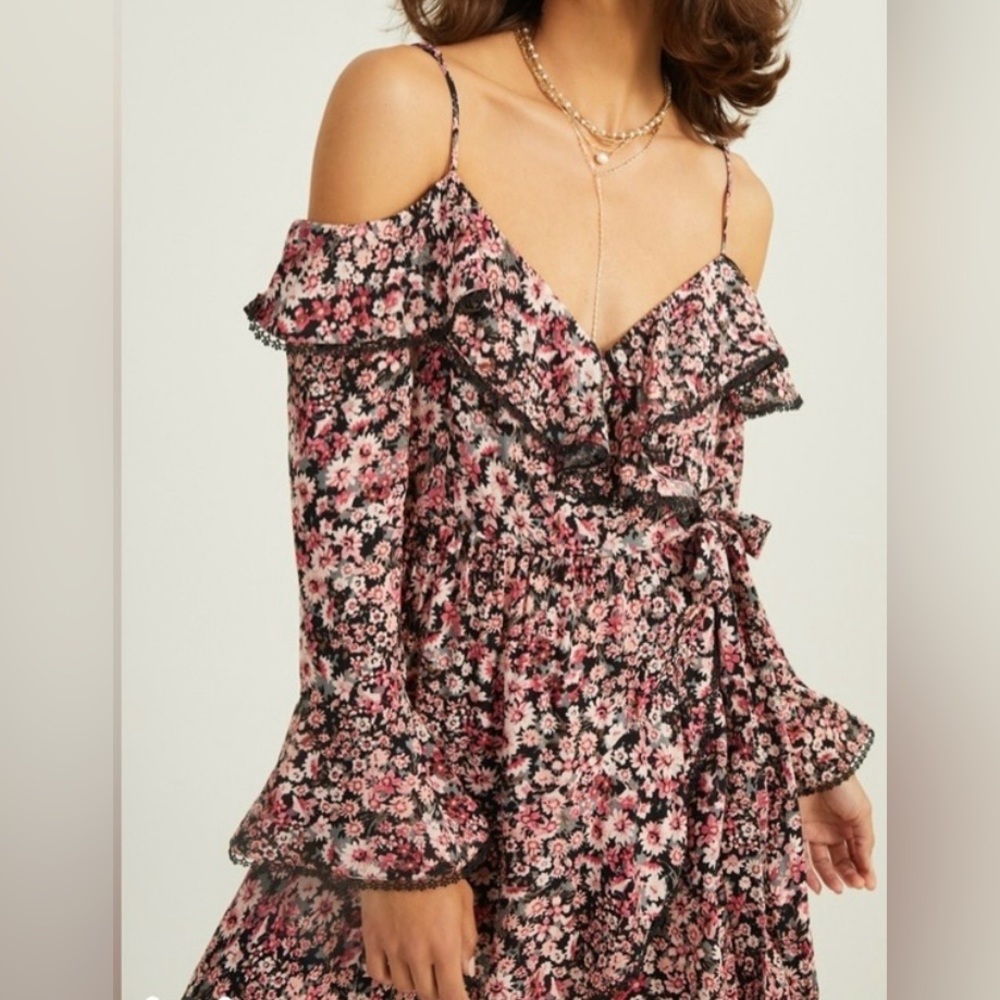 NWT Altar'd State Dark Floral Mini Dress Small Babydoll Sweetheart V-Neck Preppy